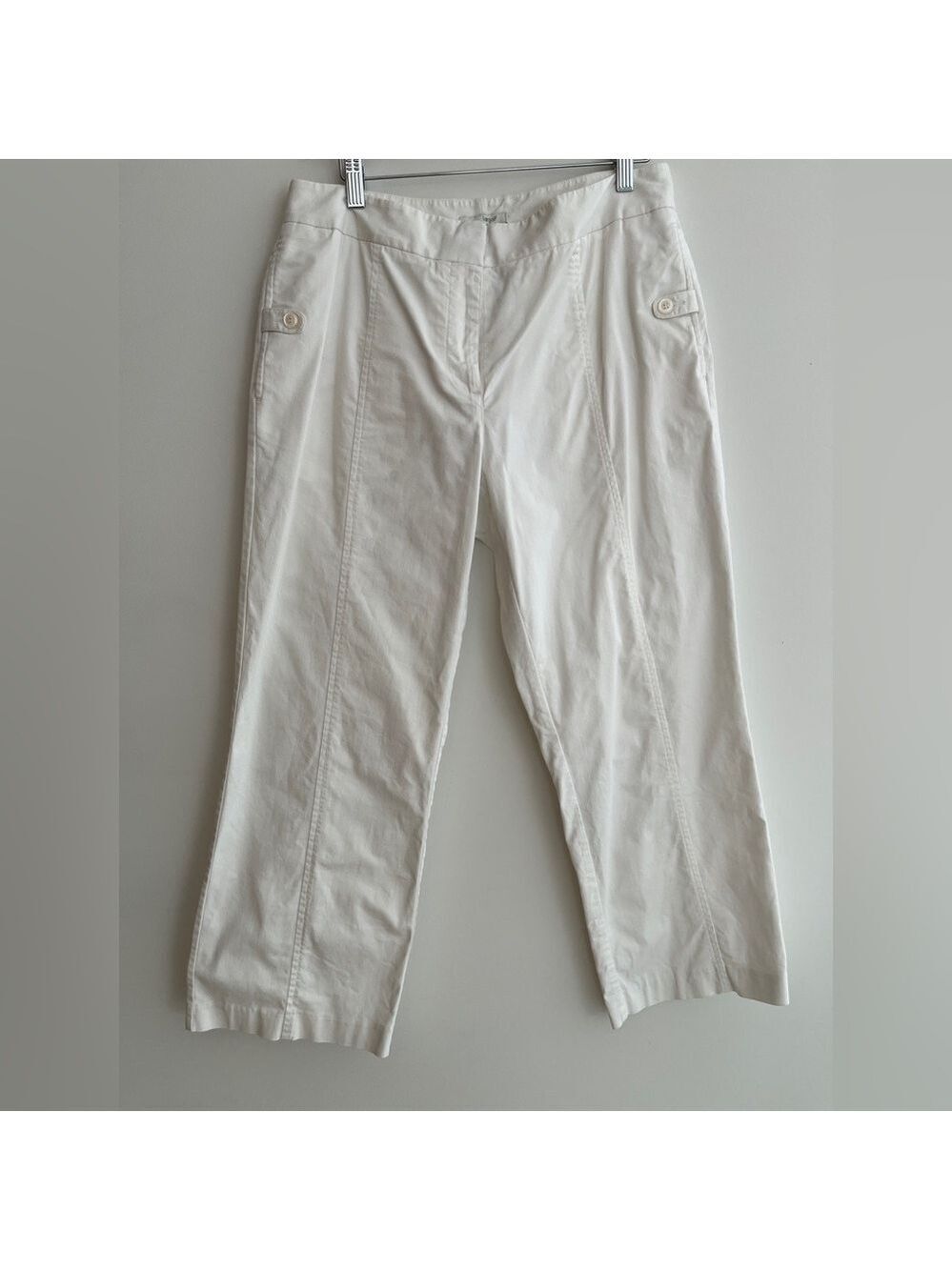 LIZGOLF White Cropped Cotton Pants Side Buttoned Pockets Summer Casual Golf